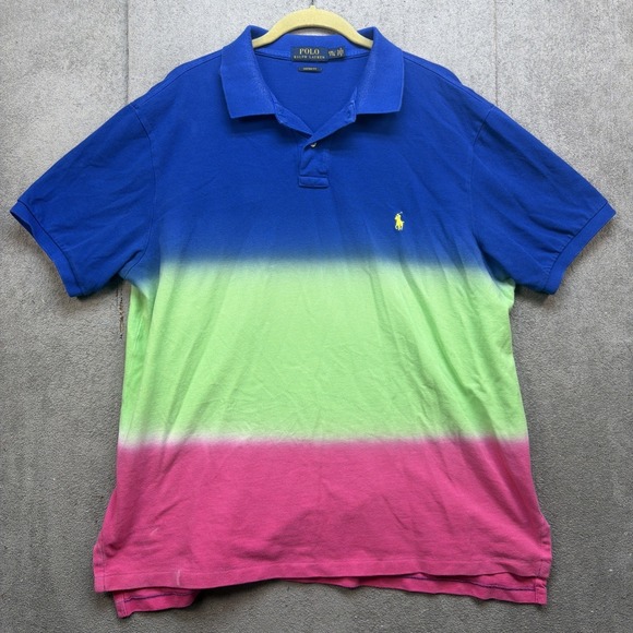 Polo Ralph Lauren Colorblock Polo Shirt Pink Green Blue 90s Retro Men's XXL - Picture 2 of 10